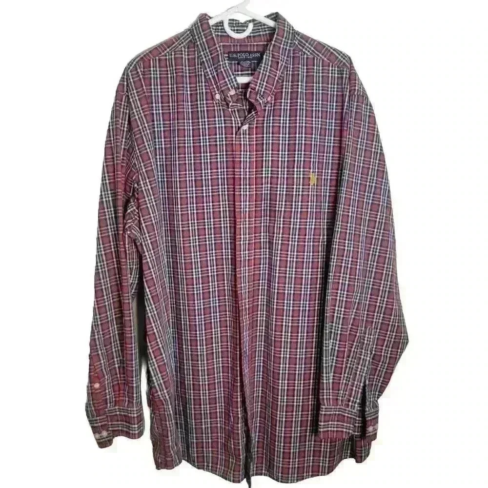 US Polo Assn. Shirt Mens 2XLT Red Button Up Long Sleeve Plaid Casual Pony - Picture 6 of 6